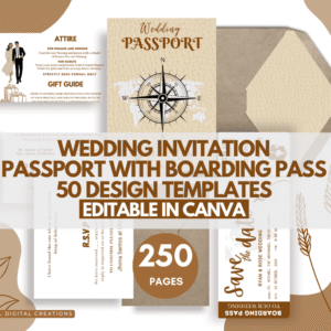 Wedding Invitation Passport with Boarding Pass (Canva Editable)