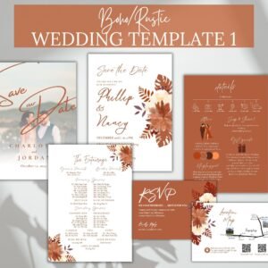 Bohemian / Rustic Style Wedding Invitation Template (Canva Editable)