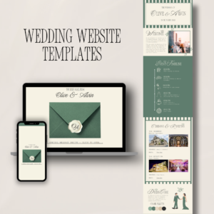 Sage Green Stripe Wedding Website Template (Editable Canva)