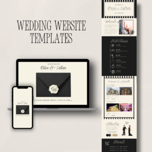 Black Stripe Wedding Website Template (Editable Canva)