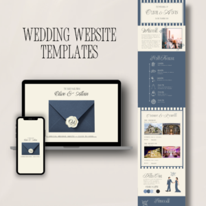 Dusty Blue Stripe Wedding Website Template (Canva Editable)