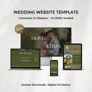 Olive Serenity Wedding Website Template (Canva Editable)