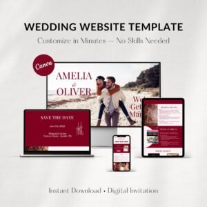 Burgundy Wedding Website Template (Canva Editable)